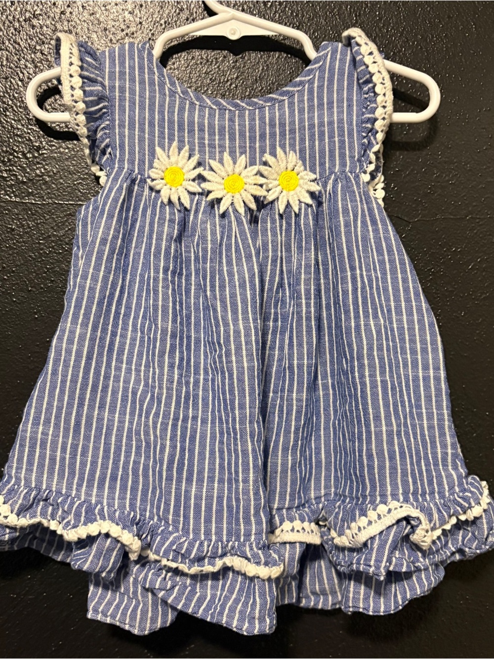 Good Lad Blue Striped Daisy Trim Girls' Dress 24M